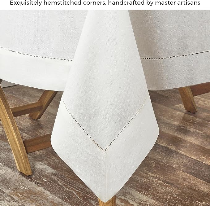 D'Moksha Homes Ivory Linen Tablecloth for Rectangle Tables 60 x 102 Inch - Classic Hemstitch 100% Pure Linen Ivory Table Cloth - Machine Washable Dining Tablecloth for Summer, Fall and Halloween