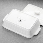 MALACASA 4.4 Quart Baking Dish With Lid, Porcelain Casserole dish with Lid, 13 x 9 Lasagna Pan Deep with Lid, Rectangular Bakeware With Handle, Microwave, Oven Safe, White, Series BAKE
