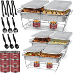Disposable Chafing Dish Buffet Set, 33 Piece of Chafing Servers with Food Warmers, Covers, Half-Size Food Pans, Water Trays, Serving Utensils, Foil Lids and 4Hr Fuel Cans for Parties, Catering