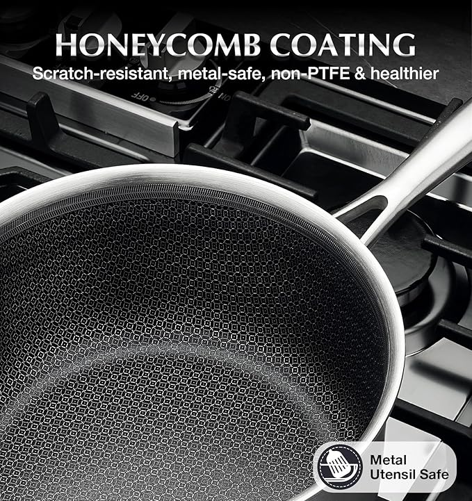 KOCH SYSTEME CS Hybrid Nonstick Stainless Steel Saucepan Set, 6-Piece Triply Stainless Steel Saucepan Set with Hybrid Honeycomb Interior, 1QT & 2QT & 3QT Sauce Pans, Induction Ready, Steel Pot Set