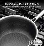 KOCH SYSTEME CS Hybrid Nonstick Stainless Steel Saucepan, 2 Quart Tri-Ply Stainless Steel Sauce Pan with Nonstick Honeycomb Interior, Hybrid Sauce Pan with Lid, Small Steel Pot, Induction Compatible