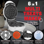 6-in-1 Mini Waffle Maker With Removable Plates, 4.5'' Mini Waffle Iron for Holidays, Parties & Events Waffle Maker Machine, 8 Plates with Premium Ceramic Coating, White