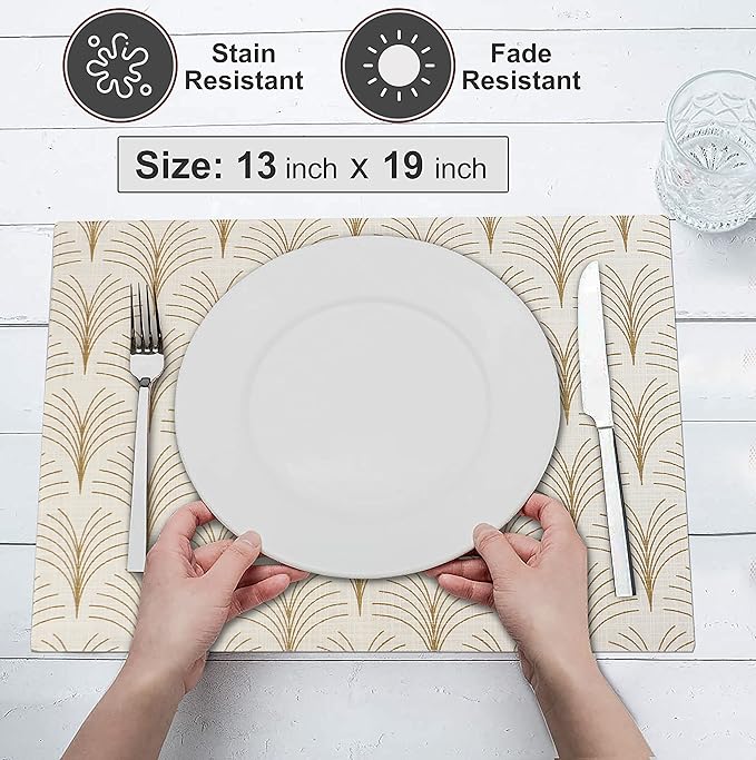 Ruvanti Placemats 100% Cotton 13 x 19 Inch, Dining Table Placemats Set of 6, Modern Place Mats for Dining Table Decor, Kitchen and Table Linens, Coffee Mat for Christmas Dinners - Luminous