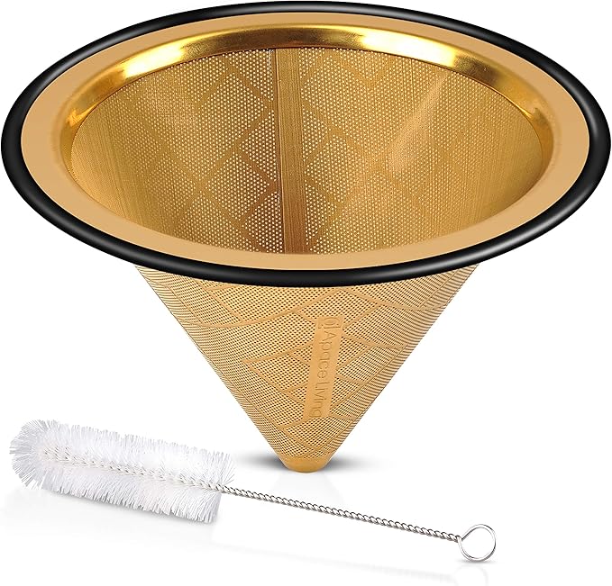 Compatible with Hario V60, Chemex Pour Over Coffee Filter - Wide Metal Base Reusable Stainless Steel Coffee Dripper - Paperless Coffee Filter for Sustainable Brewing