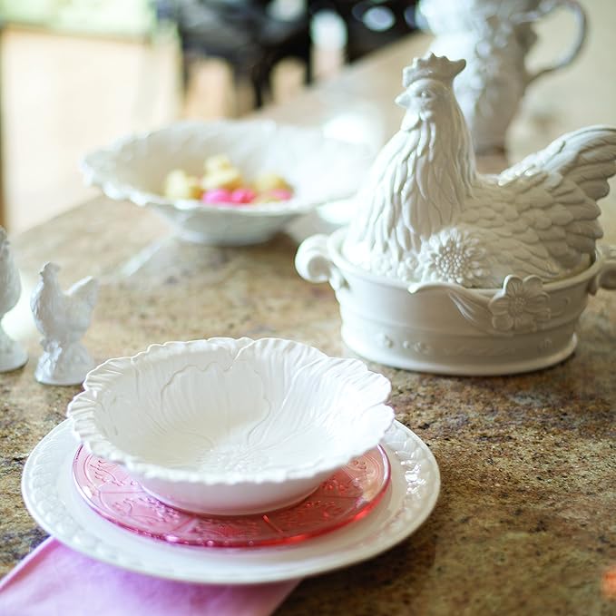 Fitz and Floyd Savannah Covered Vegetable Dish, 48oz, Earthenware Bowl with Floral Details - Charming Rustic Farmhouse Serveware for Entertaining, Holiday, Everyday Dining Decor - Country Tableware