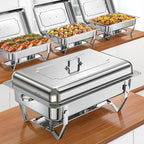Chafing Dishes for Buffet 9QT 4 Pack, Easy Assembly, Food-Grade Stainless Steel Chafers for Catering w/Rolled Rim, Foldable Frame, for Party, Banquet (Full Size Food Pan)