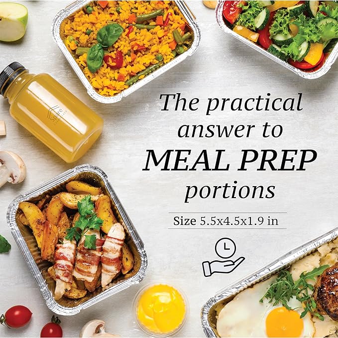 (55 Pack) 1 Lb Aluminum Pans with Lids, Disposable Baking Foil Containers, Takeout Food Storage, Freezer - Mini Foil Pans with Clear Lids for Restaurants & Catering - Size 5.5x4.5x1.9 Spare Essentials