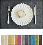 Softalker Faux Linen Placemats Set of 8-12 x 18 Inch, Heat Resistant Double Layered Durable Burlap Farmhouse Place Mats, Non-Slip Washable Rustic Table Mats for Dining, Kitchen, Party（Dark Grey