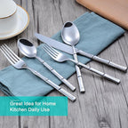 Silverware Set Silver Bamboo Handle Flatware Stainless Steel Heavy Cutlery Set 20 Pieces Mirror Polished Spoons Forks and Knives Service for 4