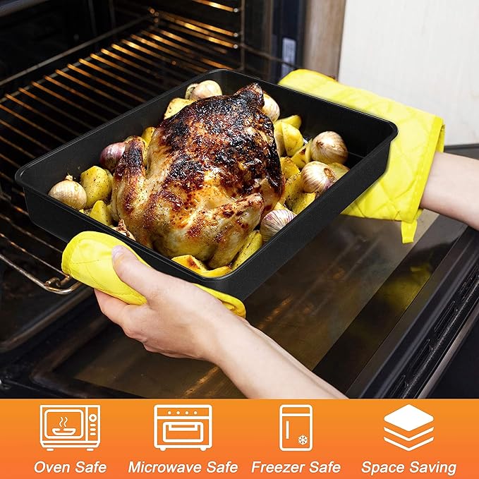 Herogo Deep Baking Pan Set of 2, 8 X 10.5 Inch Non-Stick Sheet Cake Pan for Oven, Rectangle Stainless Steel Lasagna Brownies Casseroles Cakes Bakeware, Dishwasher Safe