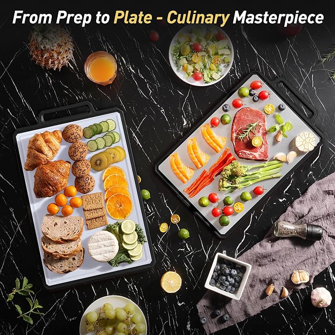 Titanium Cutting Boards for Kitchen Chopping Board with Handle Large Big Small Kitchen Meat Butcher Block 2 in 1 Pure Titanium and Wheat Straw PP Not Wood Bamboo Plastic Silicone Teak Black/White