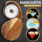 Margarita Salt Rimmer Set for Cocktails | 3 Tier Acacia Wood Glass Rimmer for Salt/Sugar/Lime Seasoning for Bloody Mary, Tequila | Drink Accessories for Bar (With Sponges)