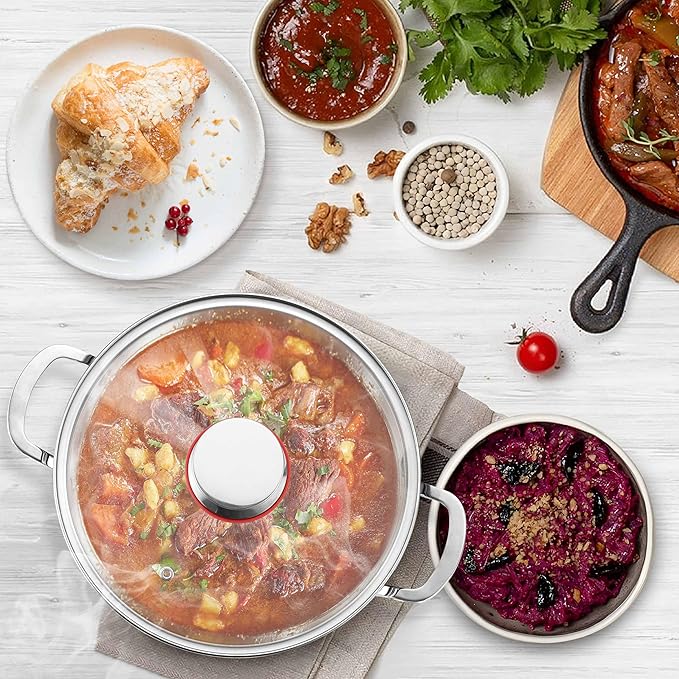 Herogo 12 Quart 18/10 Stainless Steel Stock Pot with Lid, Large Heavy Duty Soup Pot Compatible with Electric, Gas, Induction and Gas Cooktops, Dishwasher Safe