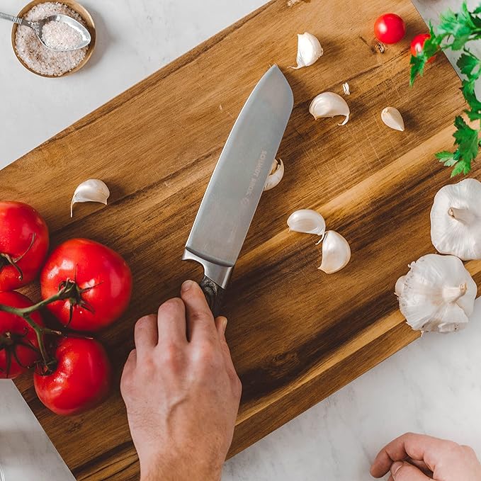 Schmidt Brothers -Bonded Ash- 15-Piece Knife Set, High-Carbon Stainless Steel Cutlery with Downtown Acacia and Acrylic Magnetic Knife Block and Knife Sharpener