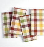 Native Fab Harvest Fall Gingham Check Kitchen Towels 4 Pack 18x26 Inches - 100% Cotton, Soft, Absorbent Dish Towels for Drying & Cleaning, Holiday Dishcloths - Burgundy, Green, Yellow