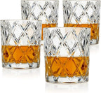 TRUE Diamond Crystal Scotch Bourbon Whiskey Glasses, Old Fashioned Glasses Drinking Set, Whiskey Tumblers, Premium Bar Glassware Set of 4, 11 oz