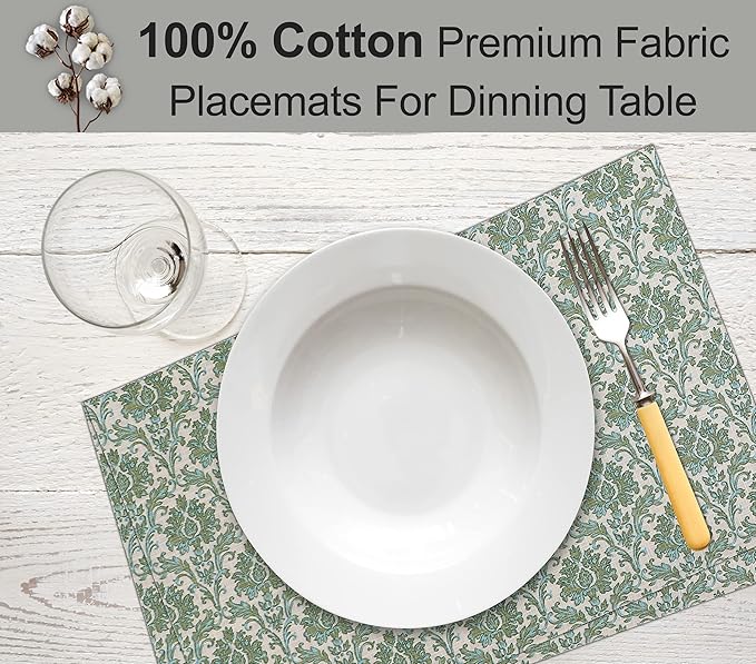 Ruvanti Placemats - 100% Cotton, 13x19 Inch, Set of 6 Modern Place Mats for Dining Table Decor, Kitchen & Table Linens, Coffee Mat for Christmas Dinners - Off Toned