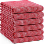Homaxy Premium Kitchen Towels(18”x 28”, 6 Pack), Large Cotton Kitchen Hand Towels, Flat and Terry Dish Towels, 380 GSM Highly Absorbent Tea Towel Set with Hanging Loop, Red