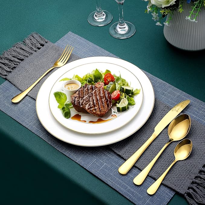 Gold Silverware Set, OGORI 24-Piece Gold Forged Stainless Steel Flatware Set, Service of 6