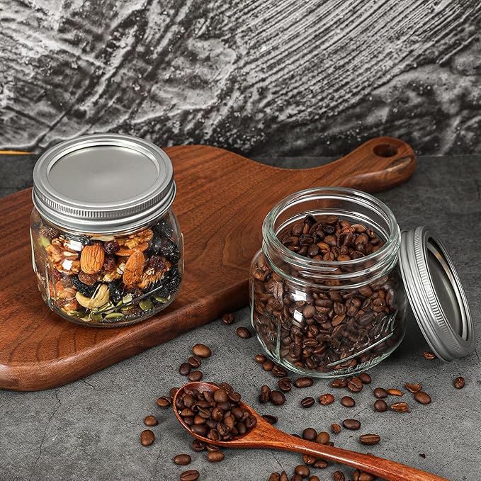 12PCS Wide Mouth Mason Jars 16oz with Airtight Lids and Bands, Canning Jars with Crystal Glass for Food Storage, Spice Jars, Canning, DIY Projects, Jam, Jelly, Honey, Preserving, Drinking