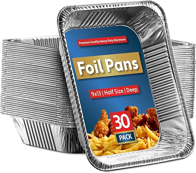 Munfix 30 Pack Aluminum Pans Disposable 9x13 Baking Chafing Trays - Deep Half Size Oven Steam Table Tin Foil Pans - Extra Heavy Duty Foil Pans for Heating, Roasting, Cooking, Storing Food