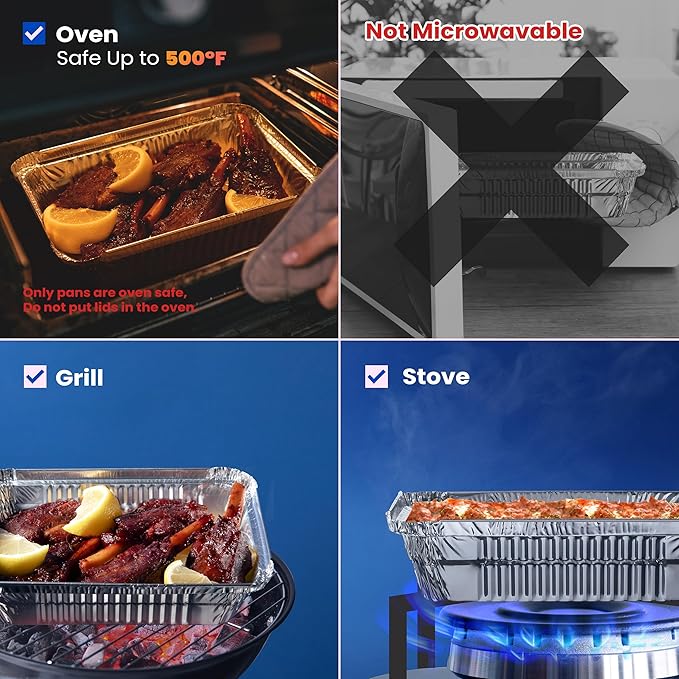 Fit Meal Prep 50 Pack 2.25 lb Aluminum Foil Pans with Lids, Disposable Take Out Food Containers with lids for Freshness and Spill Proof, 8.5 x 6 x 2 Disposable Cookware for Catering, Restaurants