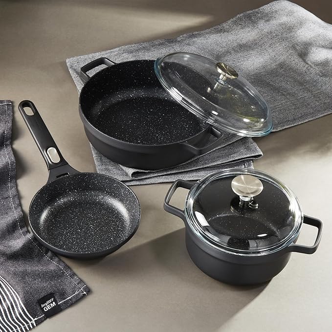 BergHOFF GEM 9Pc Non-stick Cookware Set, Best for Glass Top Cooktop and Gas Stove, Black