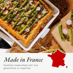 Made In Cookware - Rectangular Baking Dish - Navy Rim - Hand Crafted Porcelain - Professional Bakeware - Made in France