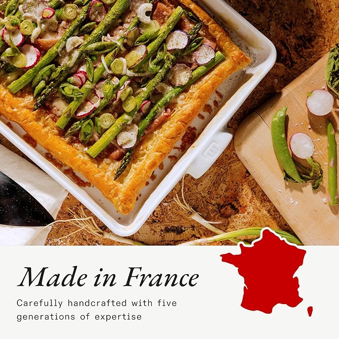 Made In Cookware - Rectangular Baking Dish - Navy Rim - Hand Crafted Porcelain - Professional Bakeware - Made in France