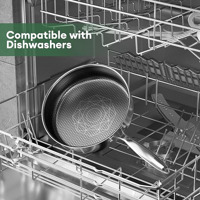 COOKER KING 3.6 Quart Stainless Steel Saute Pan with Lid, 11 Inch Hybrid Nonstick Deep Saute Pan, Tri-Ply Clad Even Heat Distribution, Dishwasher-Friendly,Oven Safe to 500°F, Induction Compatible