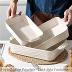 Ceramic Baking Dish Set of 3, Casserole Dishes for Oven, Square Porcelain Bakeware Set with Handles, Lasagna Baking Pan for Cooking, Perfect for Baking and Serving, Housewarming, Halloween, Thanksgiving, Christmas, New Year-Reactive White