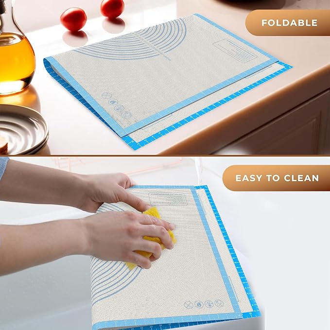 28 * 20 inches Blue, Non-Slip Silicone Baking Sheets - Baking Mat with 0.7mm Thickness - Non-Stick Pastry & Cookie Mat for Kitchen Counter for Rolling Out Dough with Measurements.