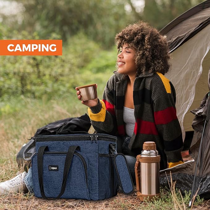 OPUX Soft Cooler Bag, Insulated Collapsible Lunch Cooler Tote for Men Work Camping Beach Travel, Portable Soft Sided Leakproof Waterproof Large Lunch Bag Box with Shoulder Strap 30 Cans, Heather Navy