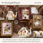 MACKENZIE-CHILDS Enamel Tea Kettle, Decorative Tea Kettle for Stovetop, 3 Quarts, Wild Rose White