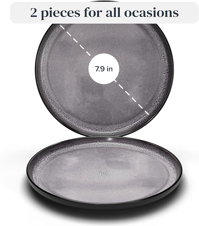 Breakfast Plates, Dessert Plates 2-piece Set Stoneware - Stylish Cake Plates Dishwasher-, Microwave-, Scratch-resistant - Small Plates, Salad Plates in Dark Gray