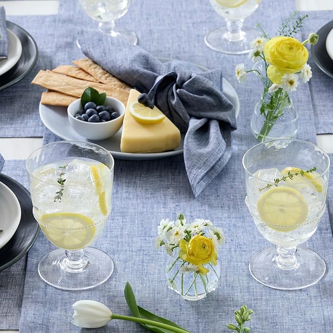 Solino Home Linen Cloth Tablecloth 52 x 52 Inch - 100% Pure Linen Chambray Indigo Square Tablecloth - Athena, Machine Washable Table Throw for Summer