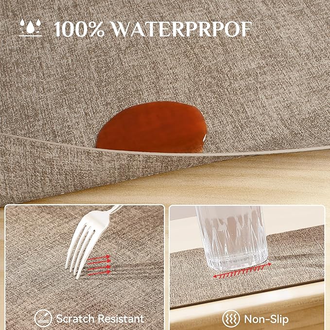 Softalker Vinyl Placemats Set of 8 - Faux Leather Heat Resistant Place Mats, 100% Waterproof Oilproof Wipe Clean Table Mats for Indoor & Outdoor Use, 17’’×12’’, Khaki