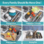 Roll Up Dish Drying Rack, Expandable (12.8"-23.8" D x 12.8" W) Stainless Steel Portable Drainer for Kitchen Sink Counter, Foldable Over The Sink Cover with Removable Utensil Holder
