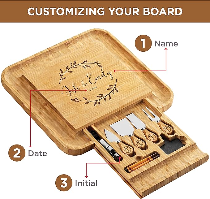Personalized Charcuterie Board Gift Set - Custom Engraved Charcuterie Boards, Bamboo Cheese Board & Meat Platter - Wedding Gifts, Housewarming Gift for New Home, Anniversary, Birthday Present