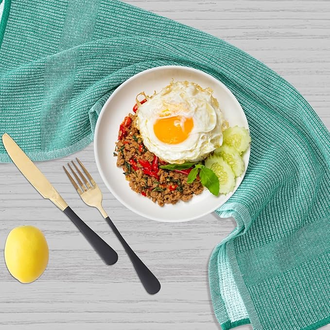 Homaxy Premium Kitchen Towels(18”x 28”, 6 Pack), Large Cotton Kitchen Hand Towels, Flat and Terry Dish Towels, 380 GSM Highly Absorbent Tea Towel Set with Hanging Loop, Green