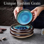 Ceramic Dinner Plates Set of 4, 6 Inch Large Porcelain Pasta and Salad Plates, Stoneware Plate Set for 4, Handmade Round Dishes for Home Decor, Microwave,Oven,and Dishwasher Safe, Blue