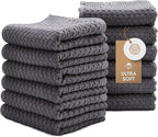 Super Absorbent Kitchen Towels 12 Pack - Premium 100% Cotton Kitchen Towels, 450GSM Thick Machine Washable Gray Dish Towels for Kitchen Drying, Cleaning, Dobby Weave, Unmatched Quality