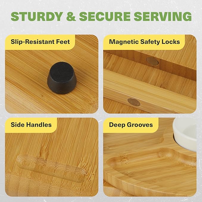 Dynamic Gear Charcuterie Boards with Drawers - Expandable Bamboo Cheese Board Set with Stainless Steel Utensils, Ceramic Bowls, Serving Trays, Utensil Drawer, and Appetizer Tray - 4 Hidden Drawers
