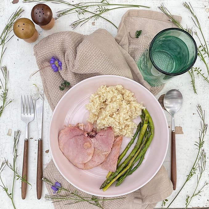 Lightweight Stainless Steel Flatware Set with Walnut (4 Sets, Plain)