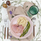 Fun Lightweight Stainless Steel Flatware Set with Walnut (4 Sets, NOM CHOP SLURP)