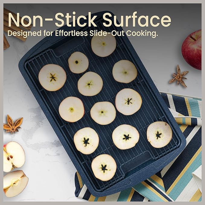 Cookie Sheet with Wire Rack Set, 2-Piece Nonstick Blue Marble Carbon Steel Pan & Cooling Rack, Space-Saving Stackable Set, PFOA, PFOS, PTFE Free, Oven Safe Up to 450°F, 17.4" Pan & 14.7" Rack