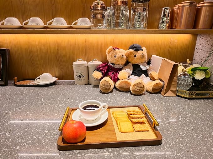 Bamboo Serving Tray with Gold Handles - Large Wood Serving Tray for Breakfast in Bed, Coffee Table, Dinner & bar - Decorative Bed Table Tray for Kitchen or Bedroom（14" x 9.5" x 2"）
