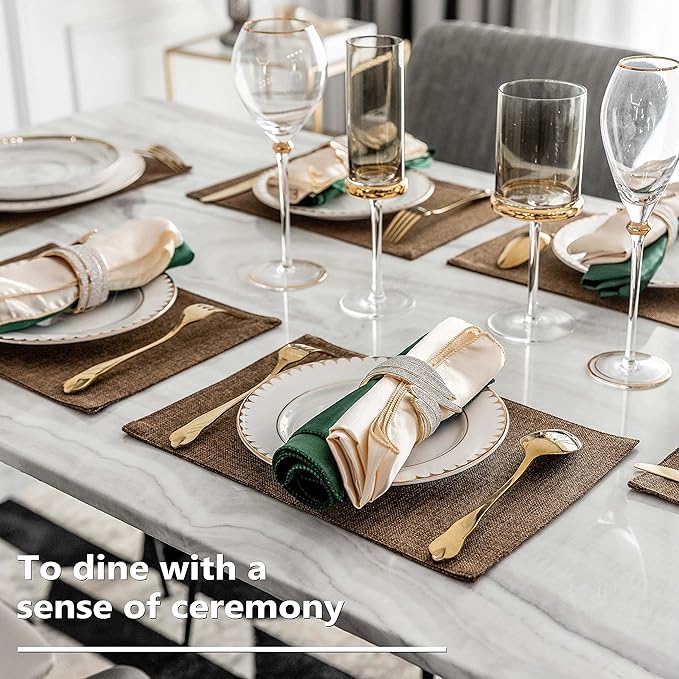 Home Brilliant Set of 6 Placemats Heat Resistant Dining Table Cloth Place Mats Kitchen Table Mats, Brown