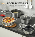 KOCH SYSTEME CS Hybrid Nonstick Stainless Steel Sauce Pan with Steamer Insert, 18/10 Steel 2QT Sauce Pan with Lid, Triple Stainless Steel Pot with Honeycomb Interior, Induction Compatible & Oven Safe