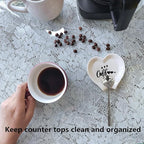 Heart-shaped Coffee Spoon Rest, Mini Coffee Spoon Holder, Small Ceramic Spoon Rest for Coffee Stirrers, Teaspoon, Bar Spoon, Coffee Bar Accessories, Coffee Station (White+Sliver spoon)